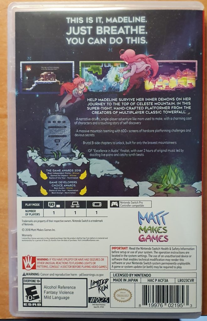 Back cover box art of Celeste